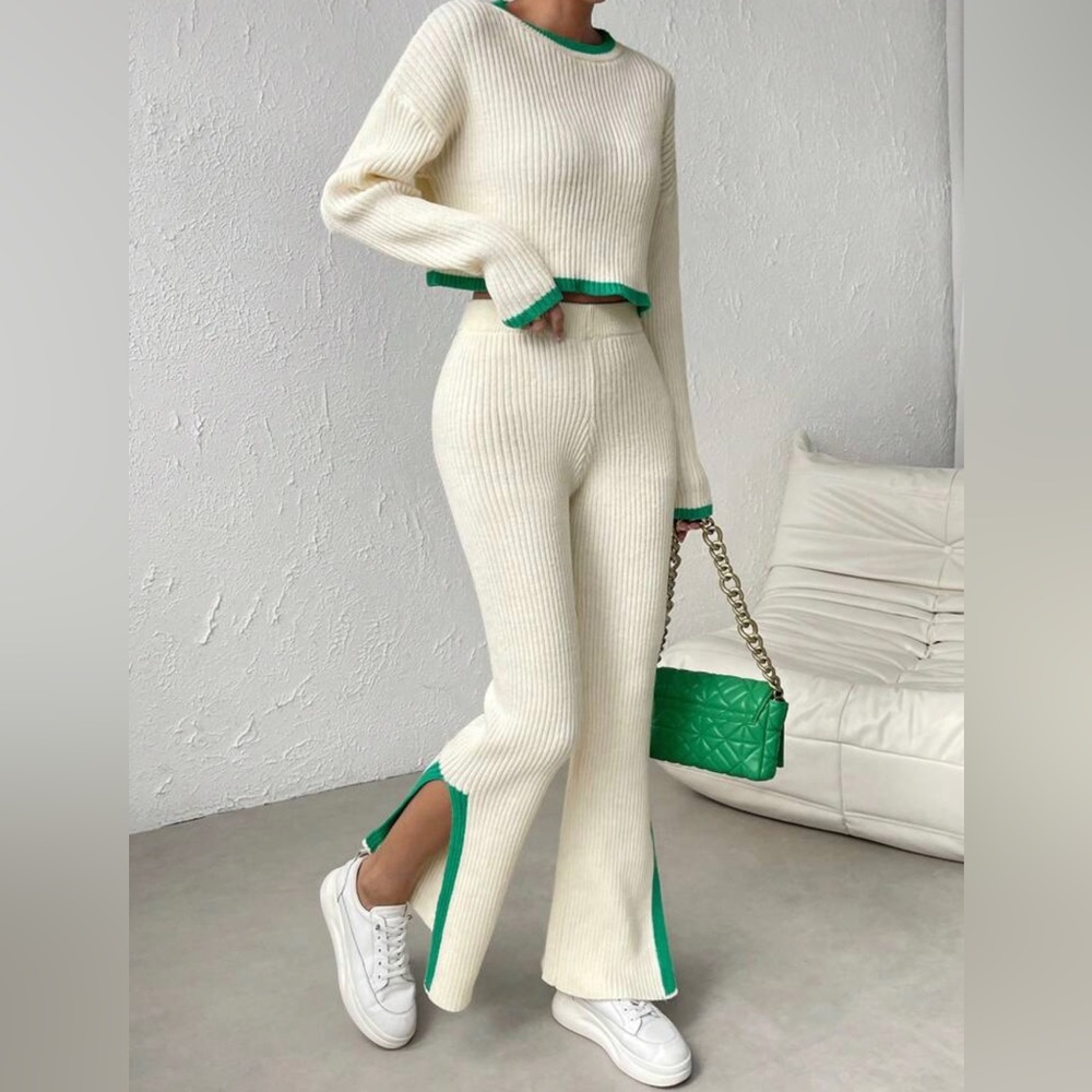 New Cream and Green Sweater Set (Small)